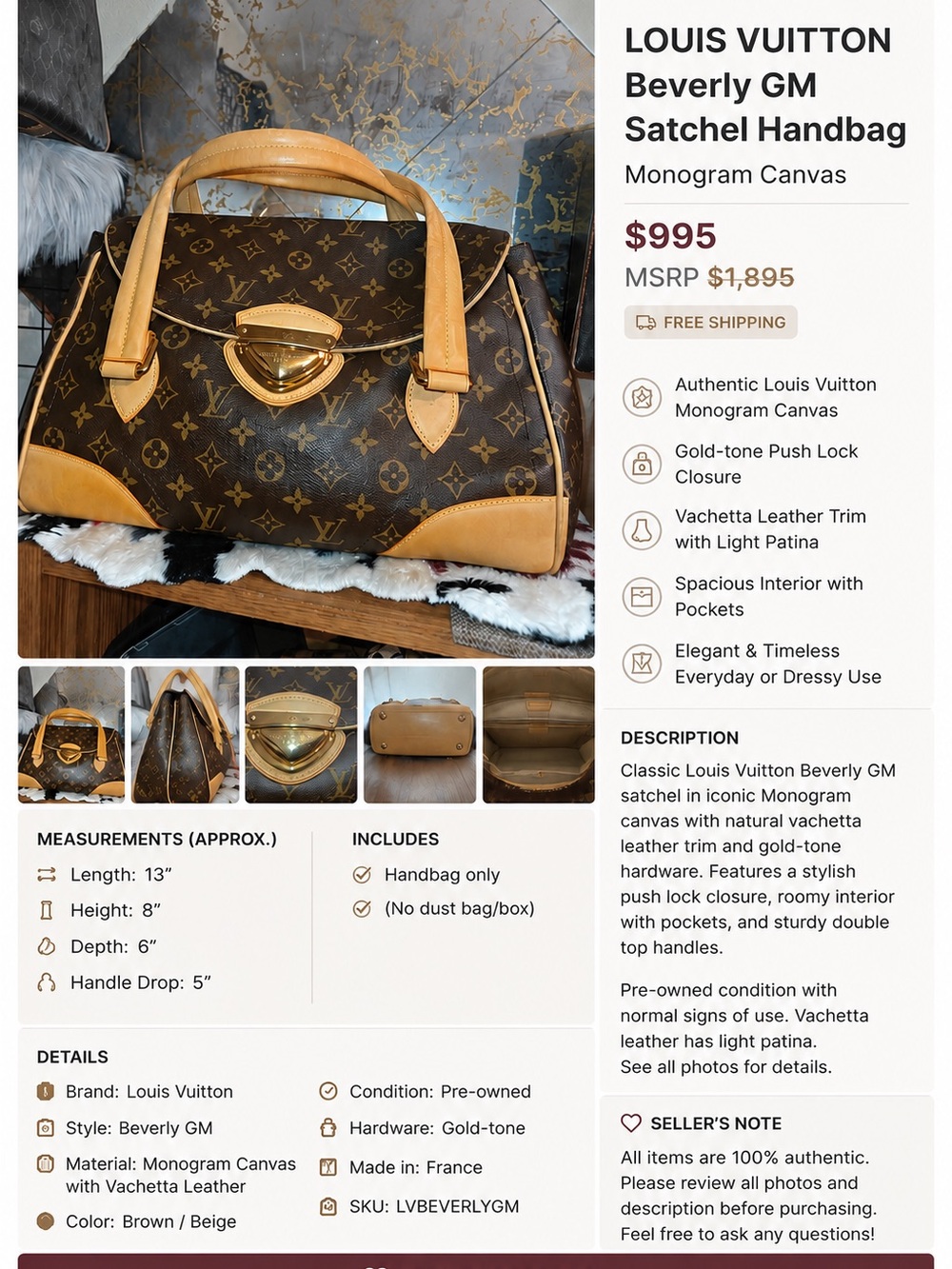 Louis Vuitton Monogram Satchel Handbag in Brown with Vachetta Trim